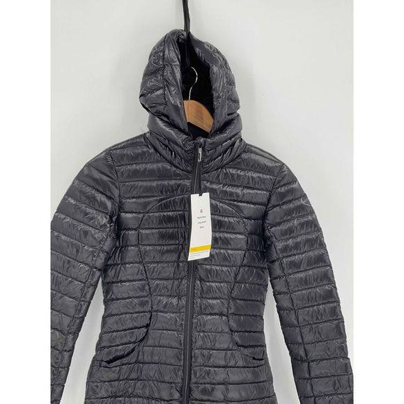 Lululemon Pack It Down Shine Jacket Long Women’s Size 2 Black Hooded New Winter - Picture 2 of 12